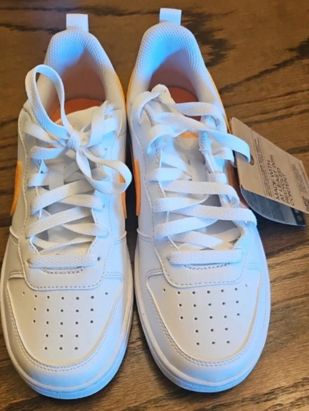 Nike White Kids Sneakers with Orange Swoosh (Women's 6.5) No Box
